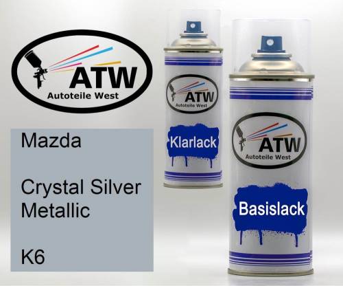 Mazda, Crystal Silver Metallic, K6: 400ml Sprühdose + 400ml Klarlack - Set, von ATW Autoteile West.